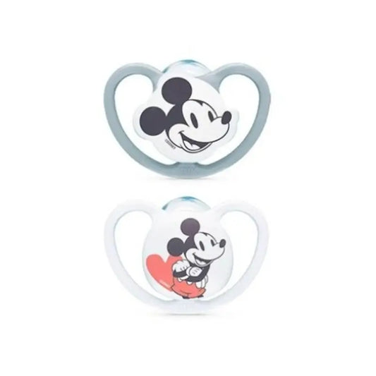Nuk Chupete Space Mickey Mouse Gris T1 0-6M Silicona , 2 unidades