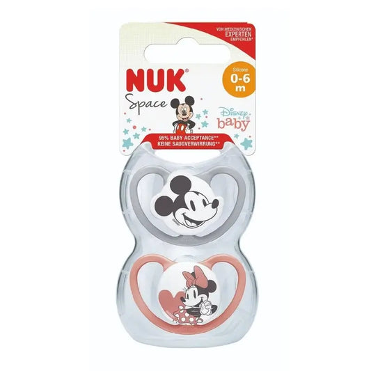 Nuk Chupete Space Mickey Mouse Rojo T1 0-6M Silicona , 2 unidades