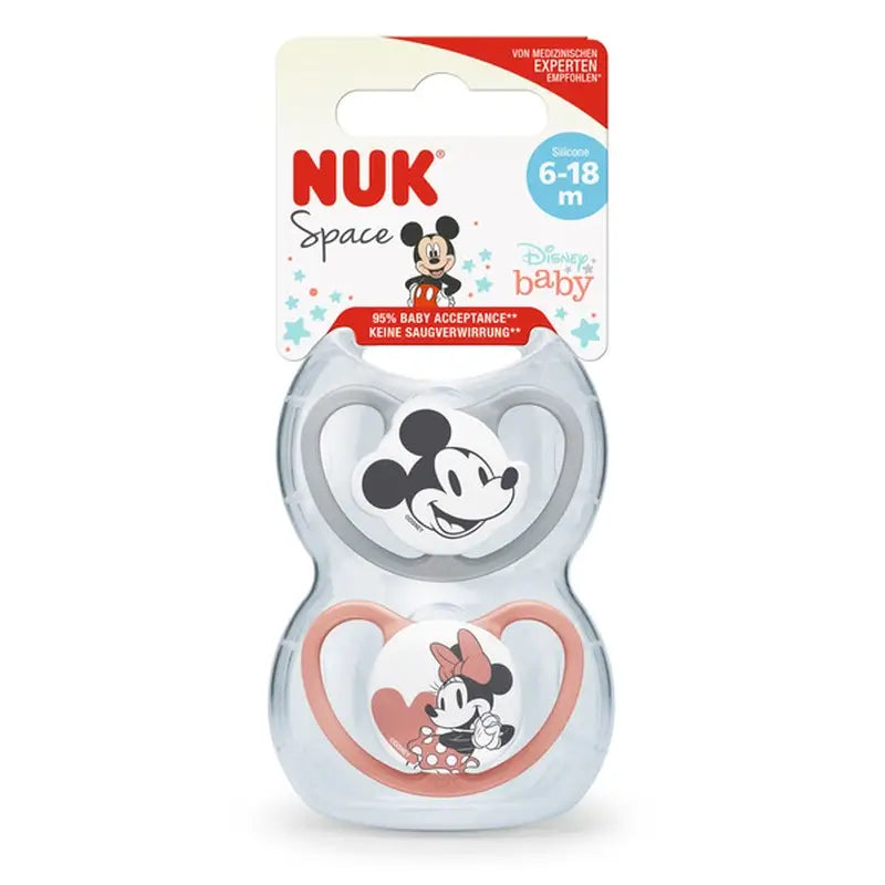 Nuk Chupete Space Mickey Mouse Rojo T2 6-18M Silicona , 2 unidades