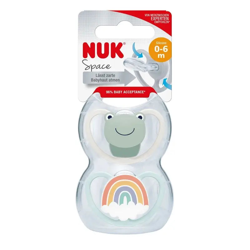 Nuk Chupete Space Rana/Arcoíris T1 0-6M Silicona , 2 unidades