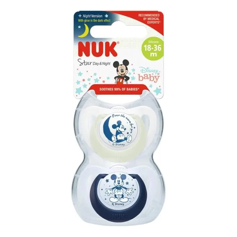 Nuk Star Day & Night Mickey Mouse T3 18-36M Silicona , 2 unidades