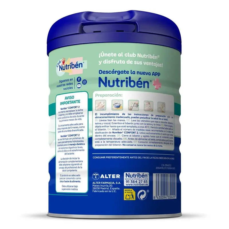 Nutribén Confort 2 Leche Continuación, 800 gr