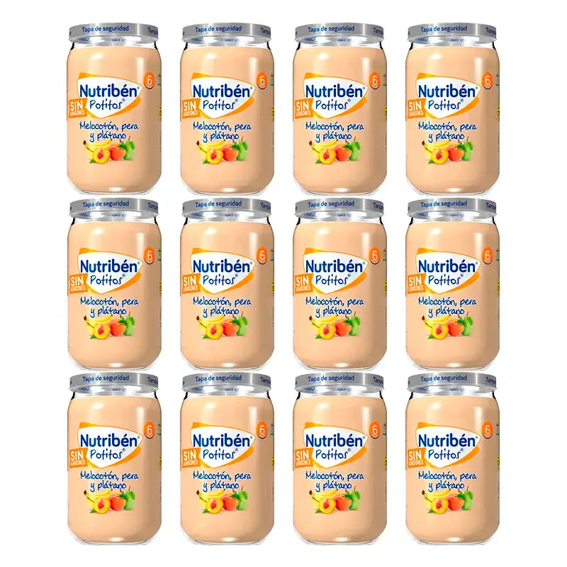 Nutriben Potito Melocotón, Pera Y Platano , 12 x 235 gr