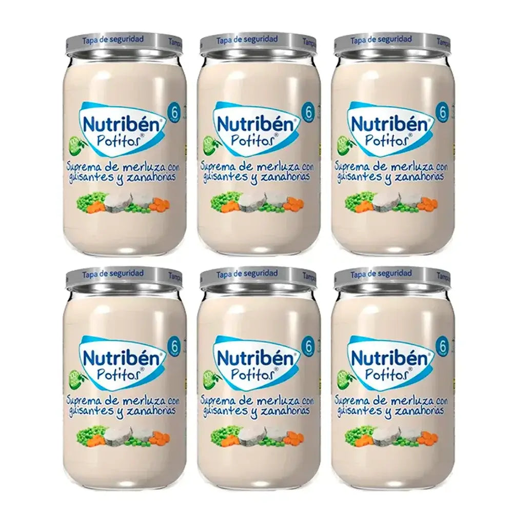 Nutriben Potito Suprema De Merluza Con Guisantes Y Zanahorias , 6 x 235 gr