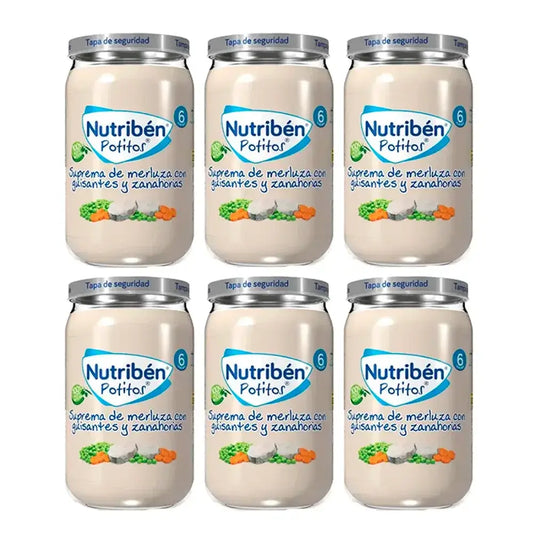 Nutriben Potito Suprema De Merluza Con Guisantes Y Zanahorias , 6 x 235 gr