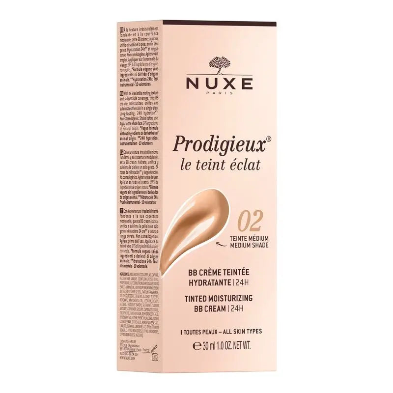 Nuxe Bb Cream Hidratante Con Color | 24H, Prodigieux® Le Teint Éclat 30Ml - Tono Medio
