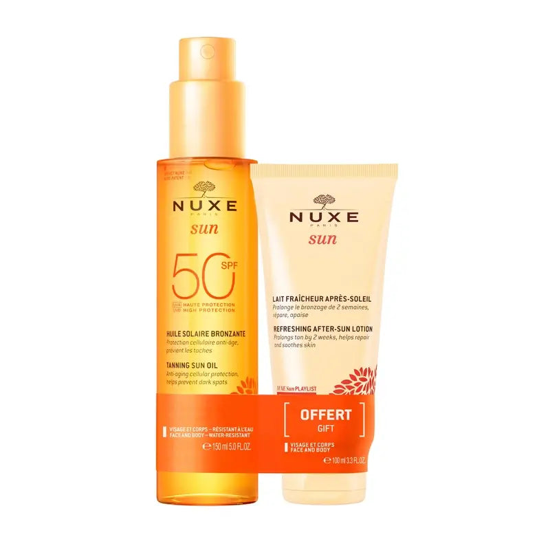 Nuxe Sun Aceite Bronceador Rostro Y Cuerpo Spf 50 150Ml + Leche After Sun 100Ml
