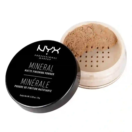 Nyx Polvos Fijadores Mineral Finishing Powder Tono 2 Medium Dark Para Pieles Medio Oscuras Color Beige , 8 gr