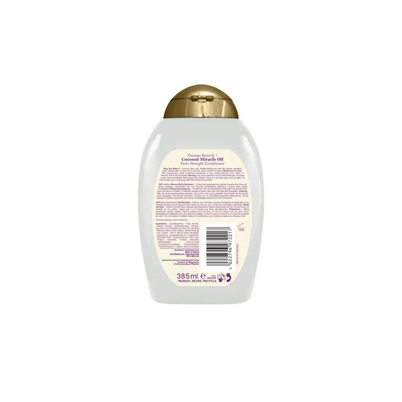 OGX Acondicionador Coconut Miracle Oil Extra Strength, Repara y Revive, Cabellos Dañados, 385 ml