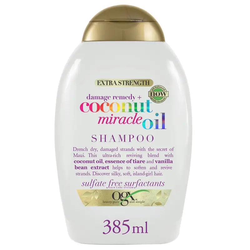 OGX Champú Coconut Miracle Oil, Repara y Revive, Cabellos Dañados, 385 ml
