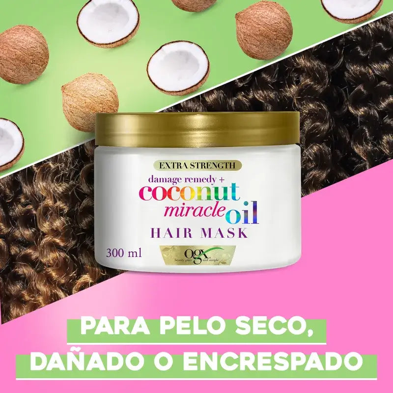 OGX Mascarilla Capilar de Aceite de Coco Milagroso, Repara y Revive, Pelo Dañado y Frágil, 168g