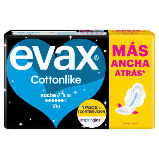 Evax Cottonlike Compresas Noche Con Alas , 18 unidades