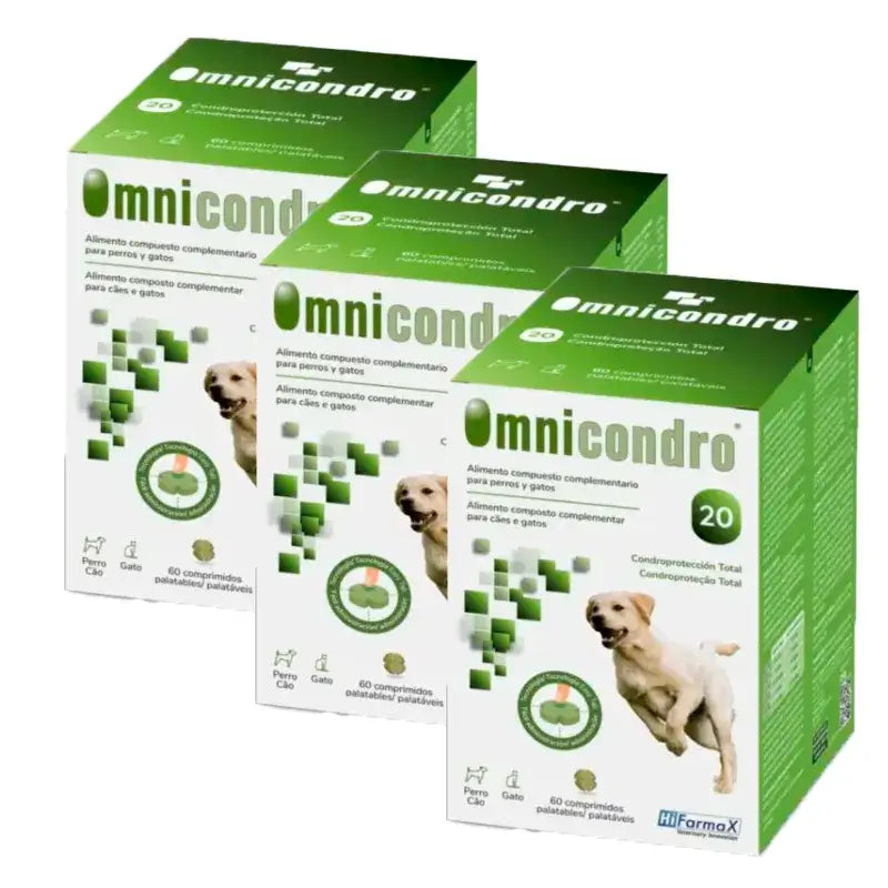 Omnicondro 20 Condroprotector Perros, Pack 3 x 60 Comprimidos