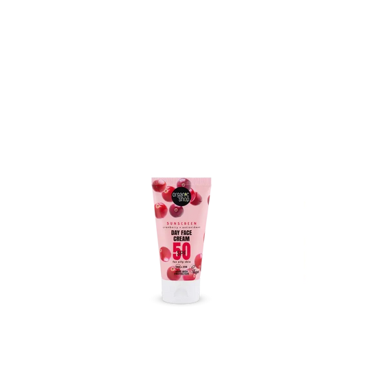 Organic Shop Crema De Día Facial Con Protección Solar Arándano Rojo + Antioxidantes Spf50, 50 Ml