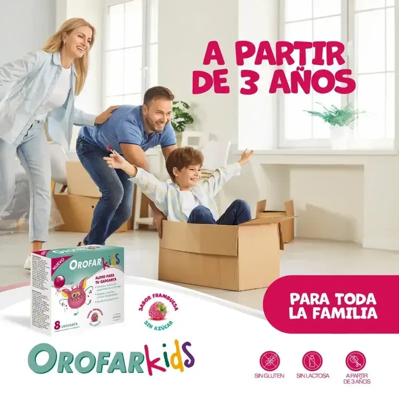 Orofar Kids Piruletas Para Picor De Garganta Sabor Frambuesa Sin Azúcar , 2x8 piruletas