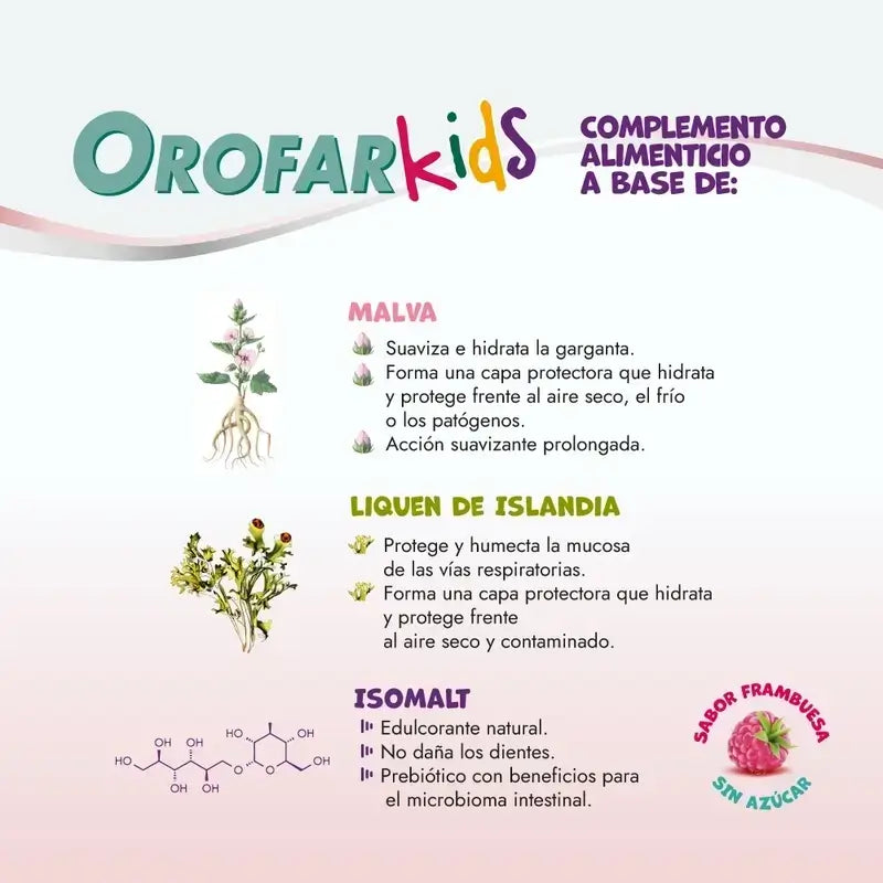 Orofar Kids Piruletas Para Picor De Garganta Sabor Frambuesa Sin Azúcar , 2x8 piruletas