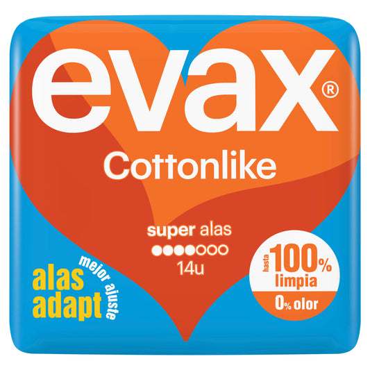 Evax Cottonlike Compresas Super Con Alas , 14 unidades