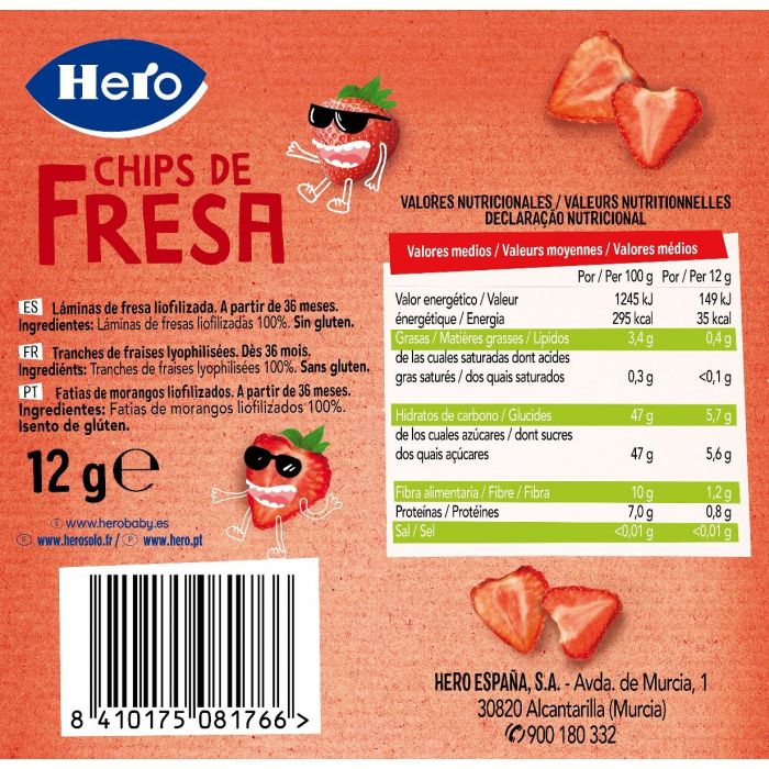 Hero Snack Kids Chips De Fresa , 12 gr