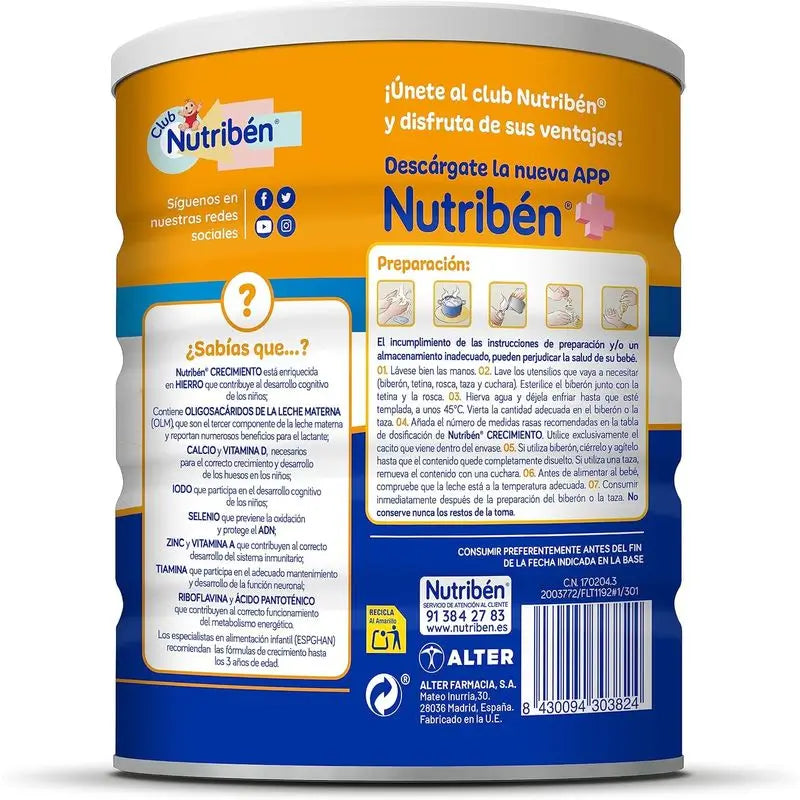 Nutribén Crecimiento Pro+ 3 Leche, 12 X 800 gr
