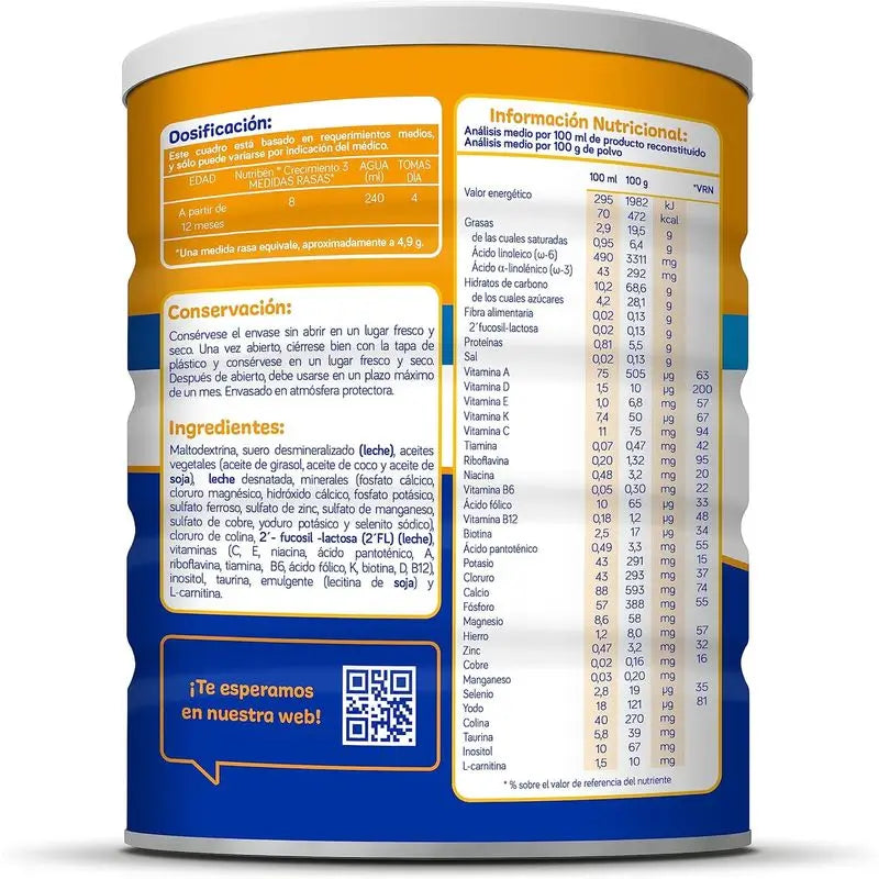 Nutribén Crecimiento Pro+ 3 Leche, 6 X 800 gr