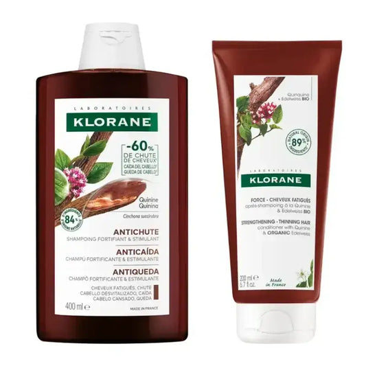 Klorane Pack Champú a la Quinina & Edelweiss Bio, 400 ml + Acondicionador a la Quinina & Edelweiss Bio, 200 ml