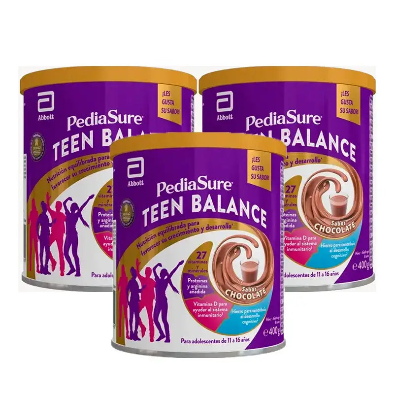 Pediasure Teen Balance Polvo Chocolate Complemento Alimenticio Para Adolescentes Pack 3 x 400 g