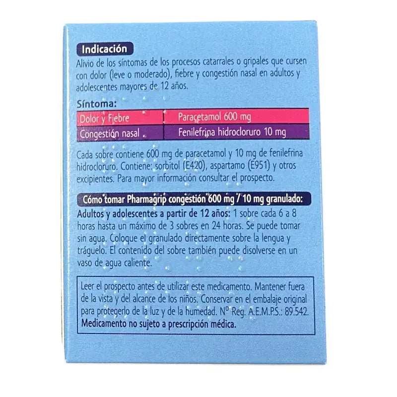 Pharmagrip Congestión 600/10 Mg, 10 sobres granulados