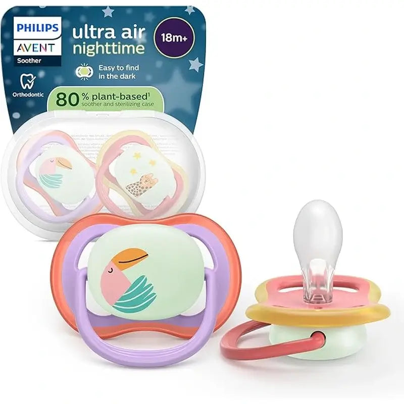 Philips Avent 2 chupetes ultra air nocturno +18m niña