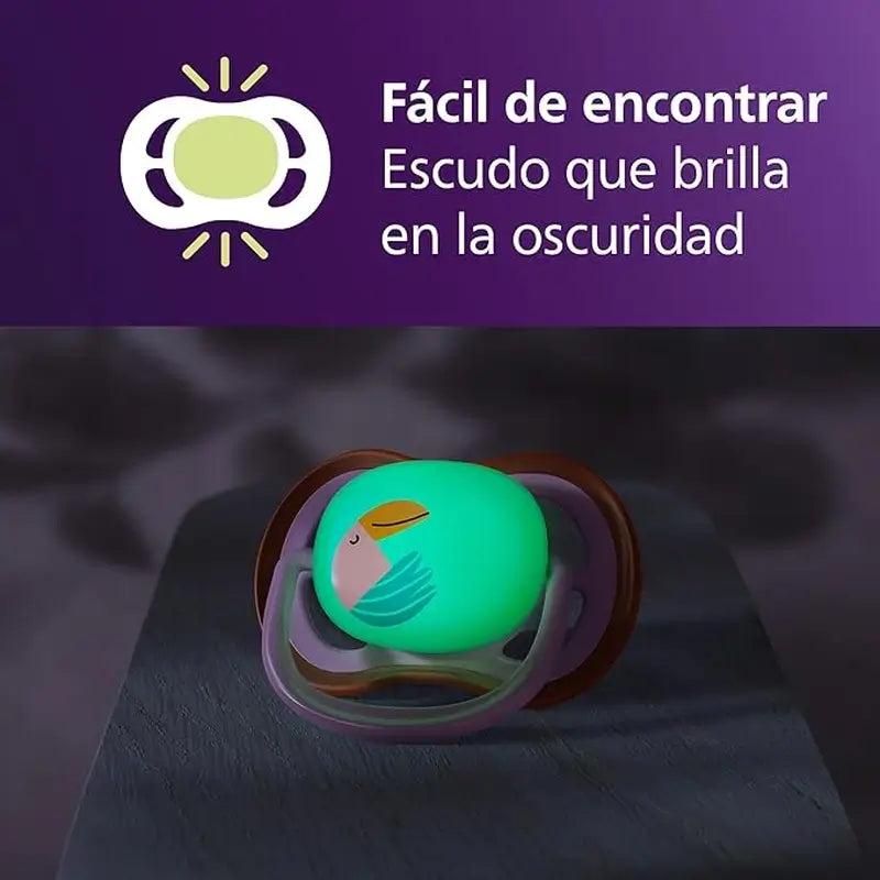 Philips Avent 2 chupetes ultra air nocturno +18m niña