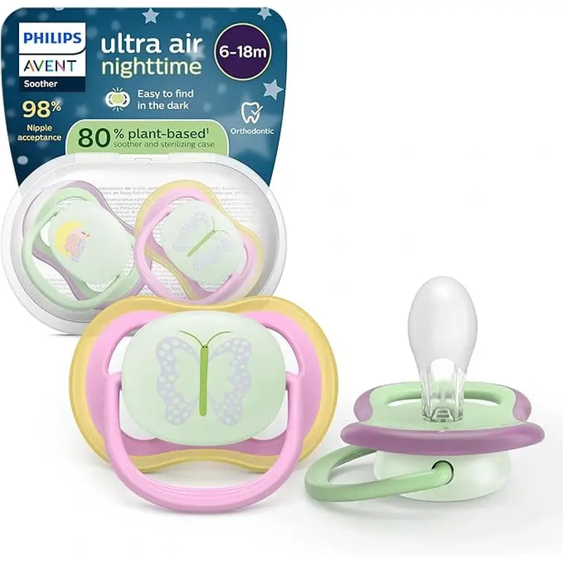 Philips Avent 2 chupetes ultra air nocturno 6-18m niña