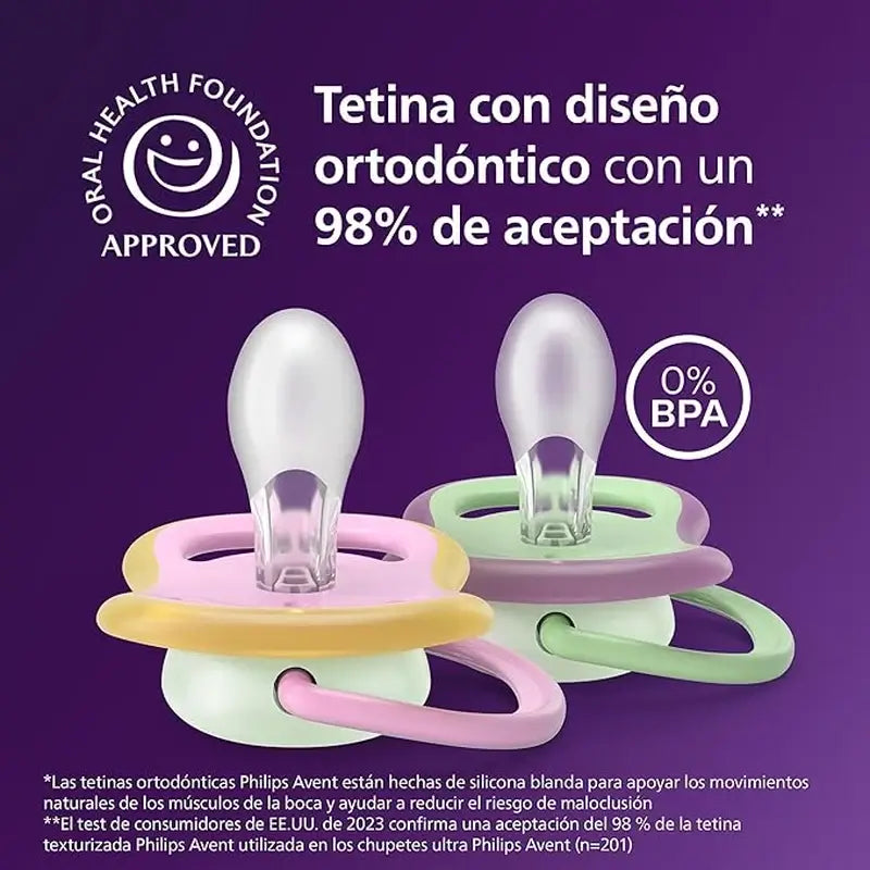 Philips Avent 2 chupetes ultra air nocturno 6-18m niña