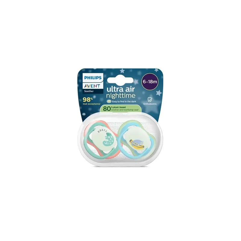 Philips Avent 2 chupetes ultra air nocturno 6-18m niño