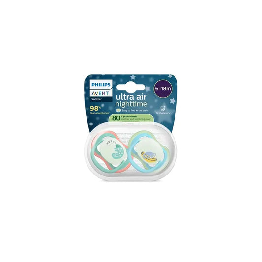 Philips Avent 2 chupetes ultra air nocturno 6-18m niño
