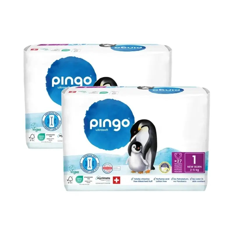 Pingo Pañales Ecológicos Talla 1 (2-5 Kg), 2X27 Unidades
