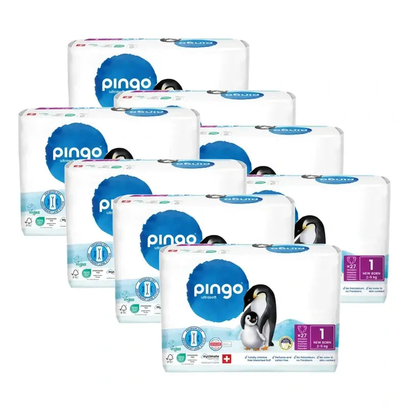 Pingo Pañales Ecológicos Talla 1 (2-5 Kg), 8X27 Unidades