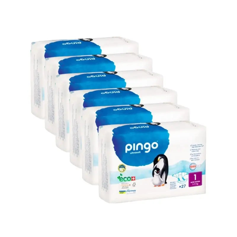 Pingo Pañales Ecológicos Talla 1 New Born (2-5 Kg), 6X27 Unidades