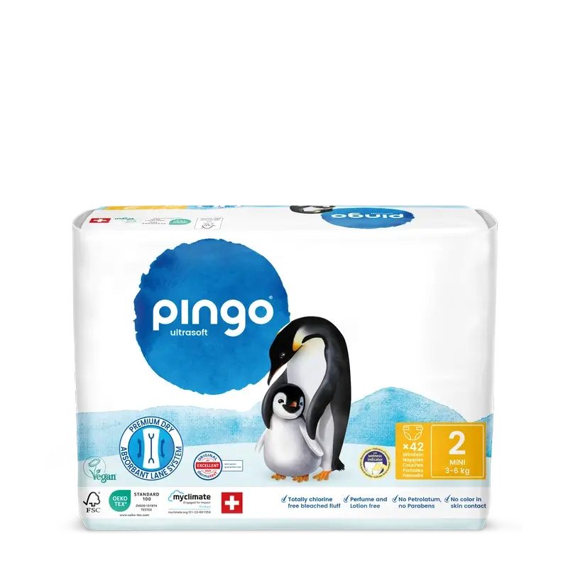 Pingo Pañales Ecológicos Talla 2 (3-6 Kg), 42 unidades