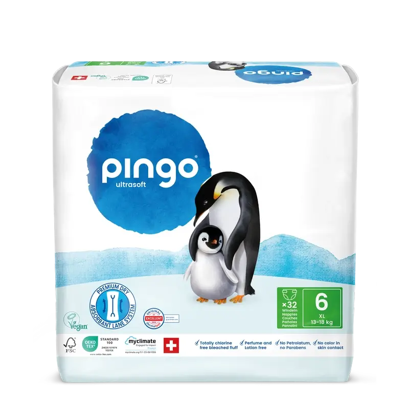 Pingo Pañales Ecológicos Talla 6 (13-18 Kg), 32 unidades