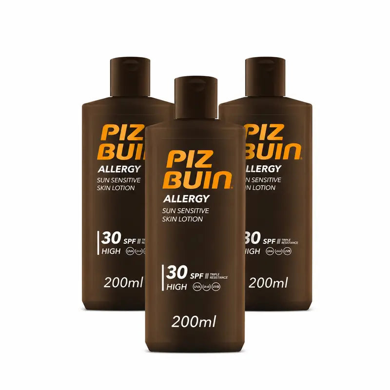 Piz Buin Allergy Protector Solar Corporal SPF 30  Pieles Sensibles, Loción para el cuerpo, Protección UVA/UVB, Pack 3 x 200ml