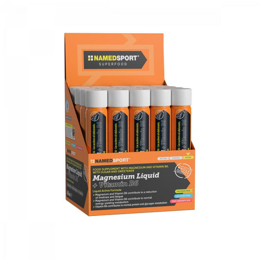 Named Sport Suplemento Magnesium Liquid+Vitamin B6, 20 viales de 25 ml