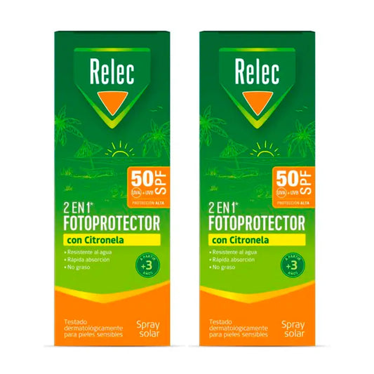Relec Duplo 2 En 1 Fotoprotector Spf50 Con Citronela , 2 x 100 ml