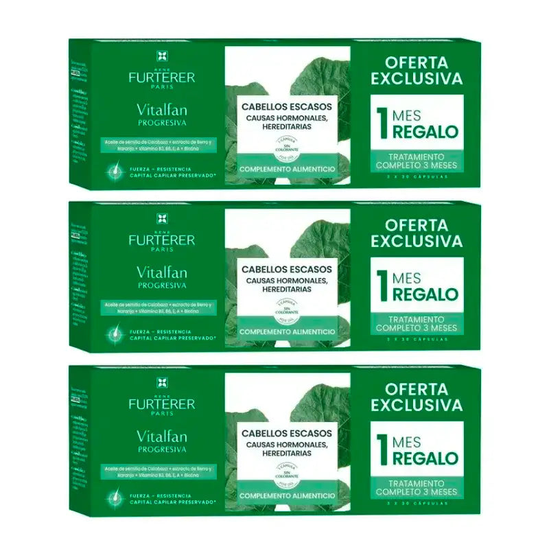 Rene Furterer Vitalfan Anticaída Caída Progresiva , Pack 3 x 30 cápsulas