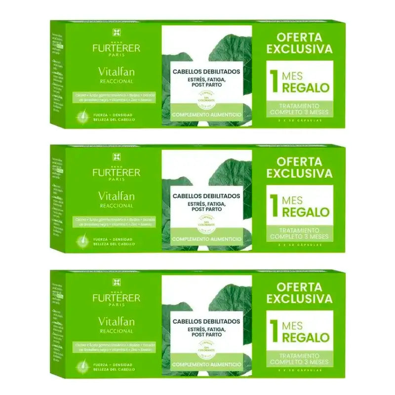 Rene Furterer Vitalfan Anticaida Reaccional, Pack 3 x 30 cápsulas