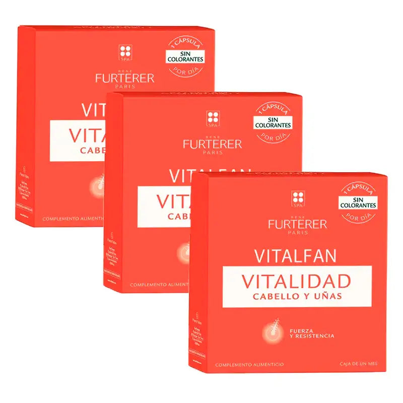 Rene Furterer Vitalfan Vitalidad Cabello y Uñas, Pack 3 x 30 cápsulas