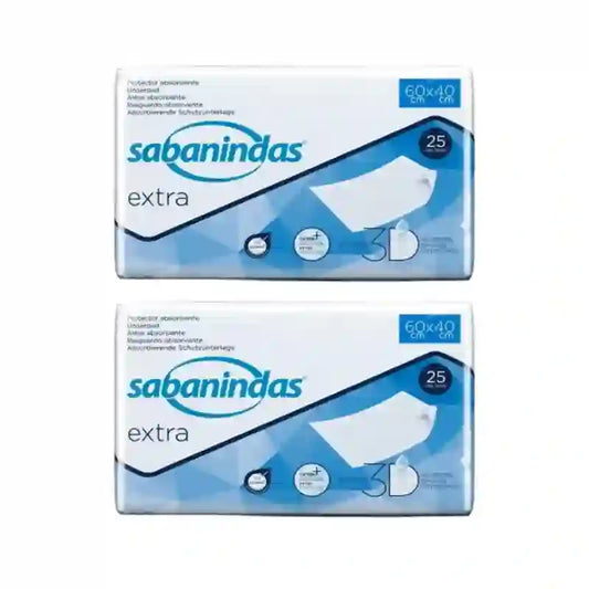 Sabanindas Extra Protector Absorbente Pequeño 60 X 40 Cm. , 2X25 Unidades