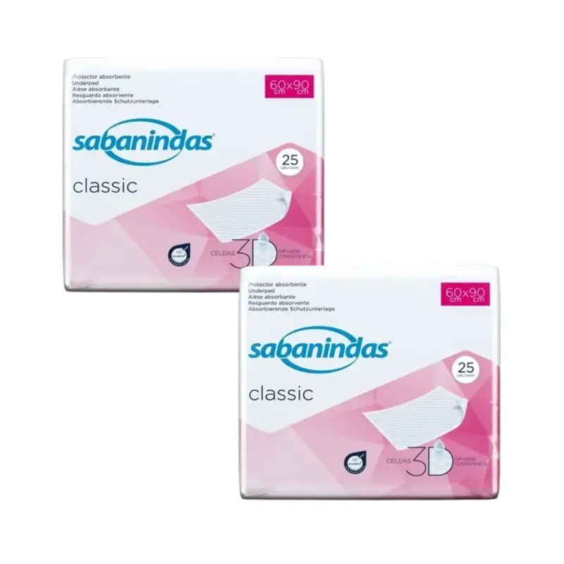 Sabanindas Normal Protector Absorbente 60 x 90 cm, Pack 2 x 25 Unidades