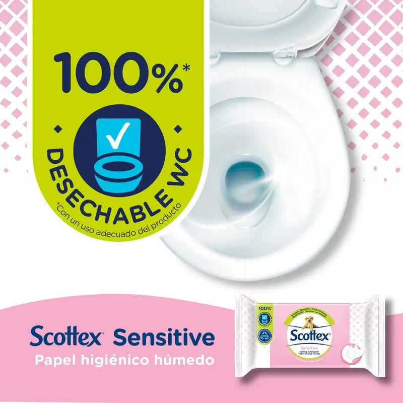 Scottex Sensitive Papel Higiénico Húmedo , 38 unidades