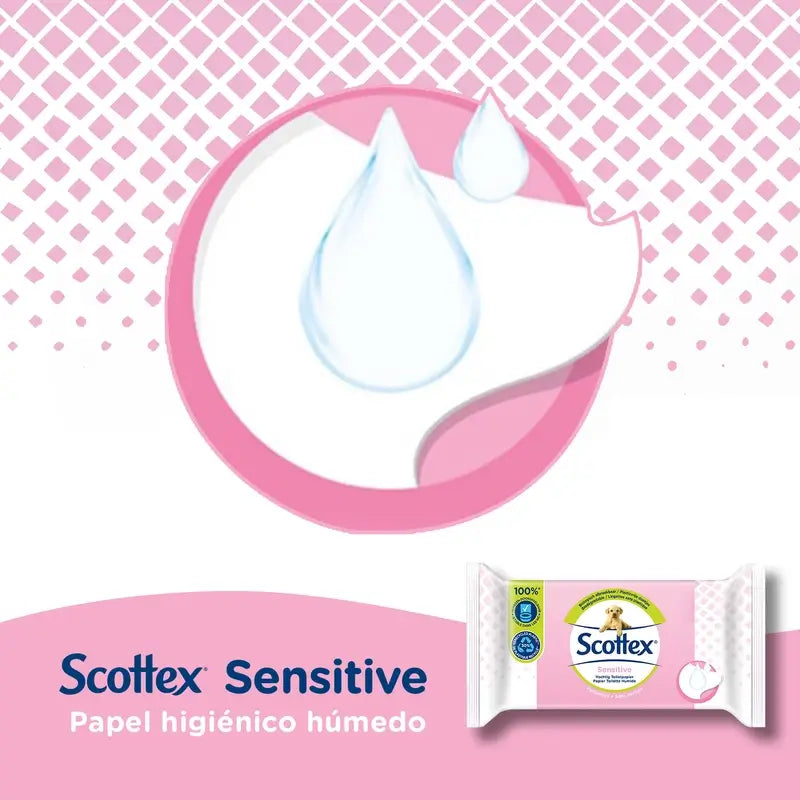 Scottex Sensitive Papel Higiénico Húmedo , 38 unidades