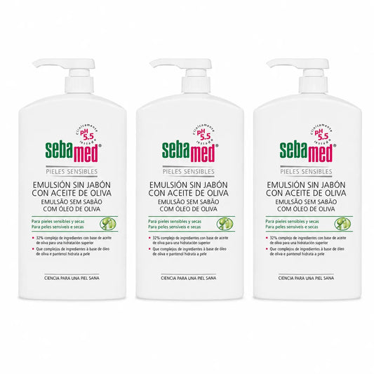 Sebamed Gel Emulsión Sin Jabón Con Aceite De Oliva 1000 Ml , pack 3