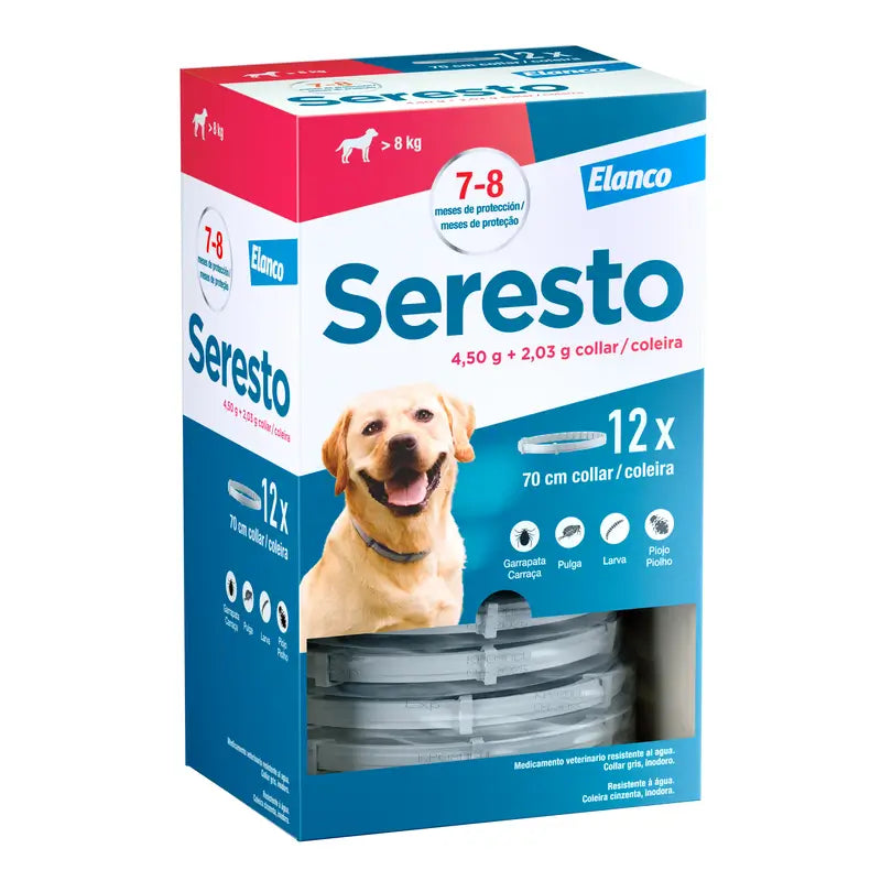 Seresto Collar Antiparasitario Perro Grande >8Kg Envase Clínico, 12 collares